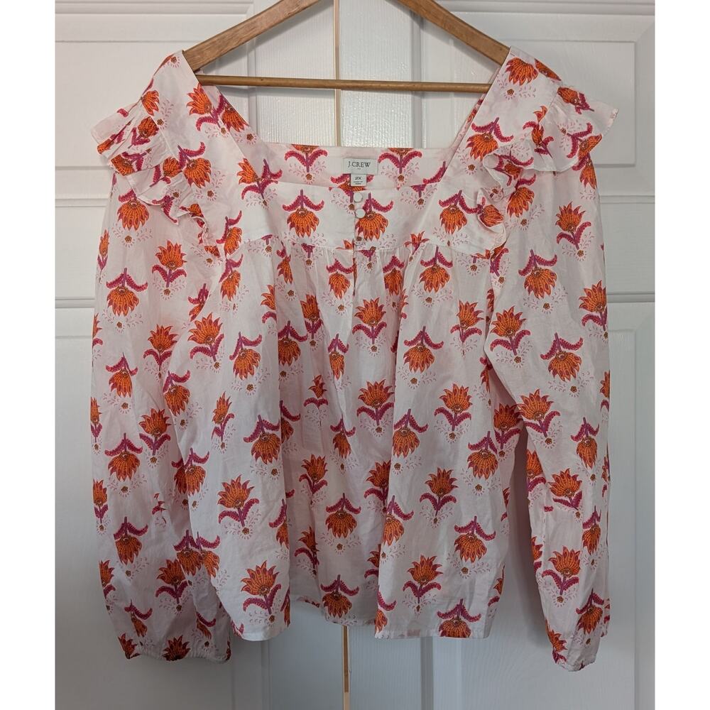 J. Crew Factory Floral Ruffle Peasant Cotton Top